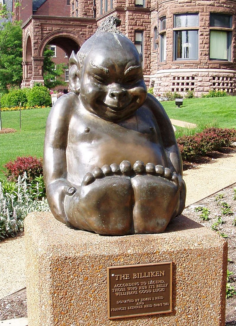 Standbeeld van The Billiken op de campus van de Saint-Louis University in St. Louis, Missouri, Verenigde Staten van Amerika